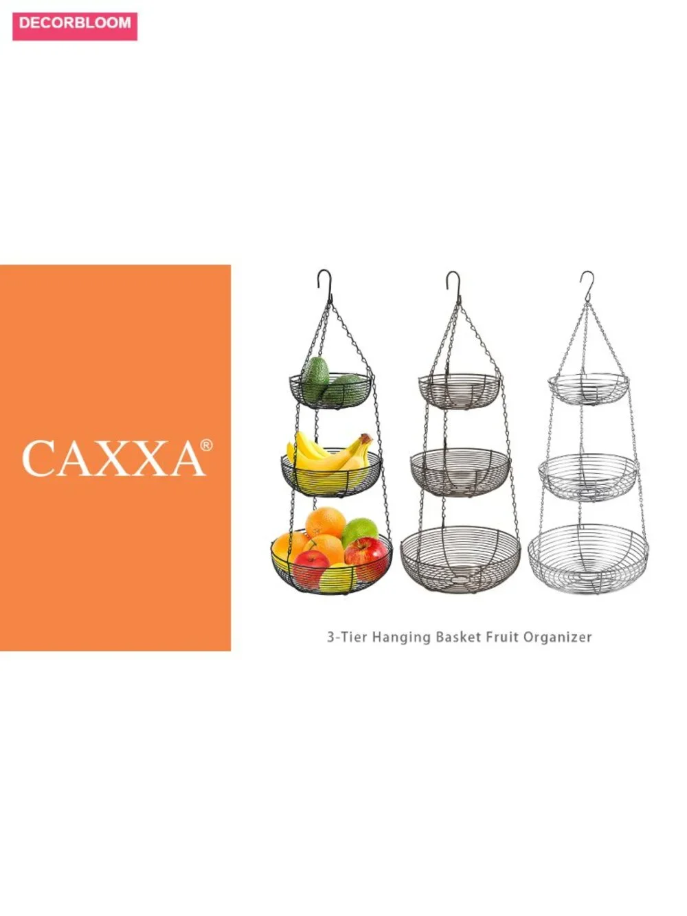Heavy Duty Wire Hanging Fruit Organizer with Hooks